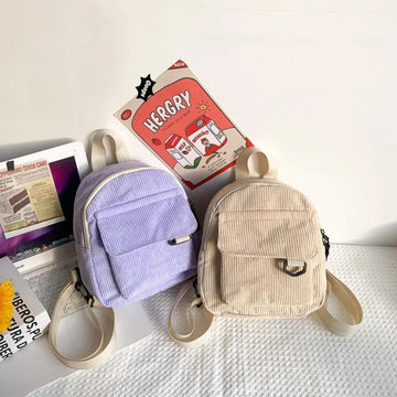 Xajzpa Women's Mini Backpack Fashion Solid Color Corduroy Small Simple Casual Traveling Large Capacity Durable Female's Schoolbag